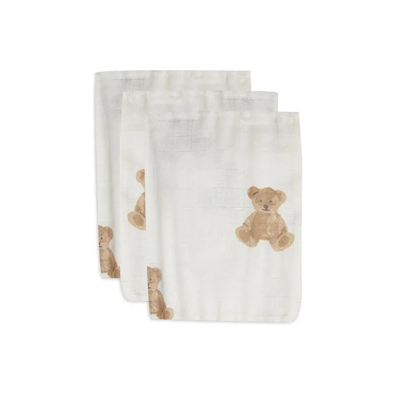 Jollein 3-Pack Soft Muslin Washcloths – Teddy Bear Edition 1
